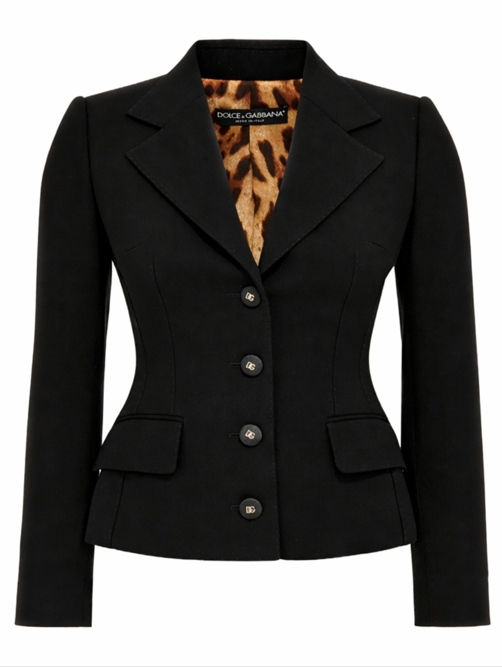 Dolce Gabbana Black Gabardine Blazer Leopard Lining IT 38 NWT